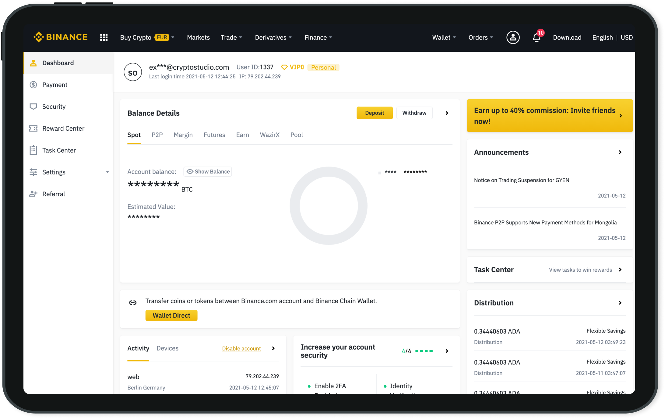 binance dashboard