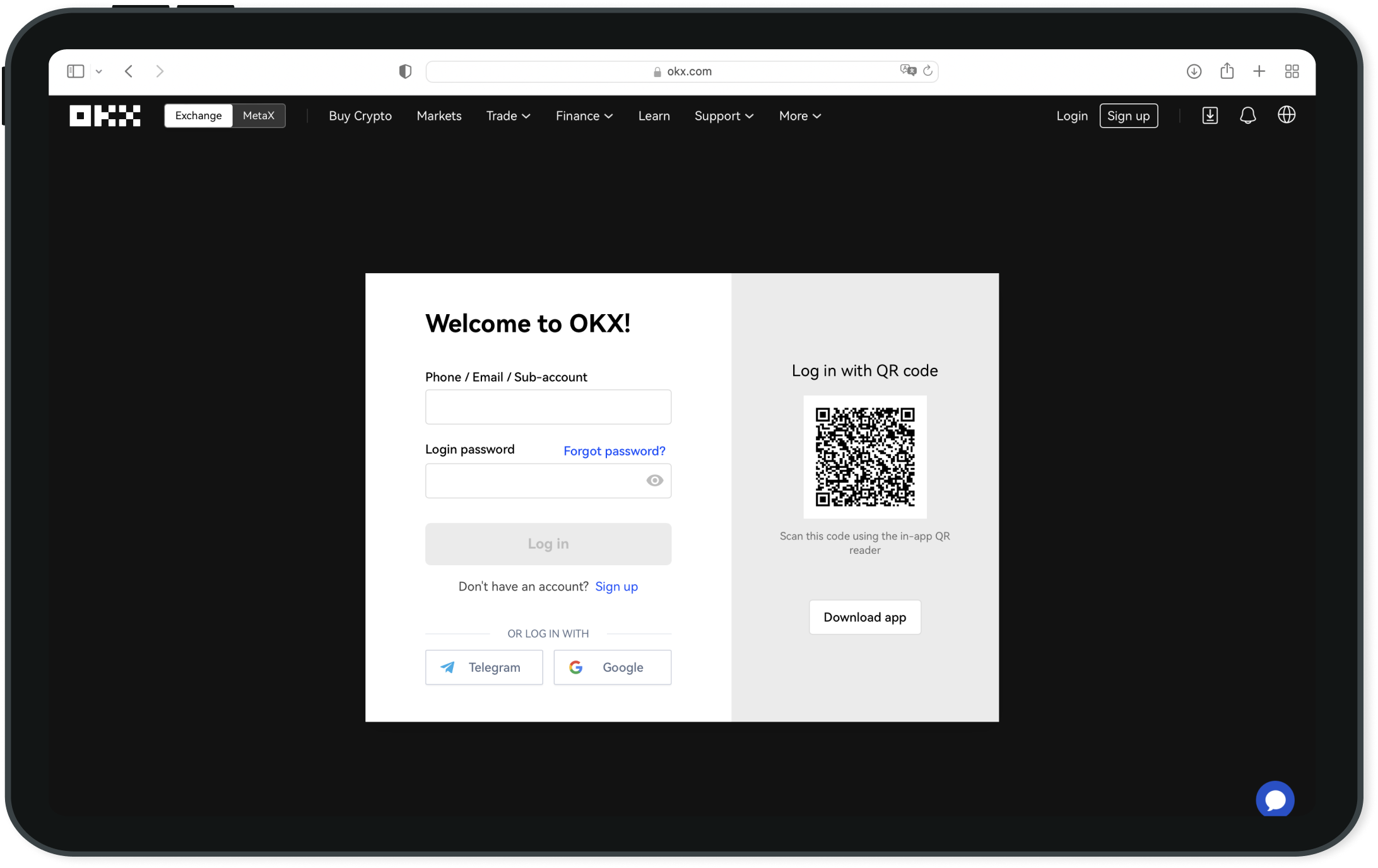 Login OKX's Website